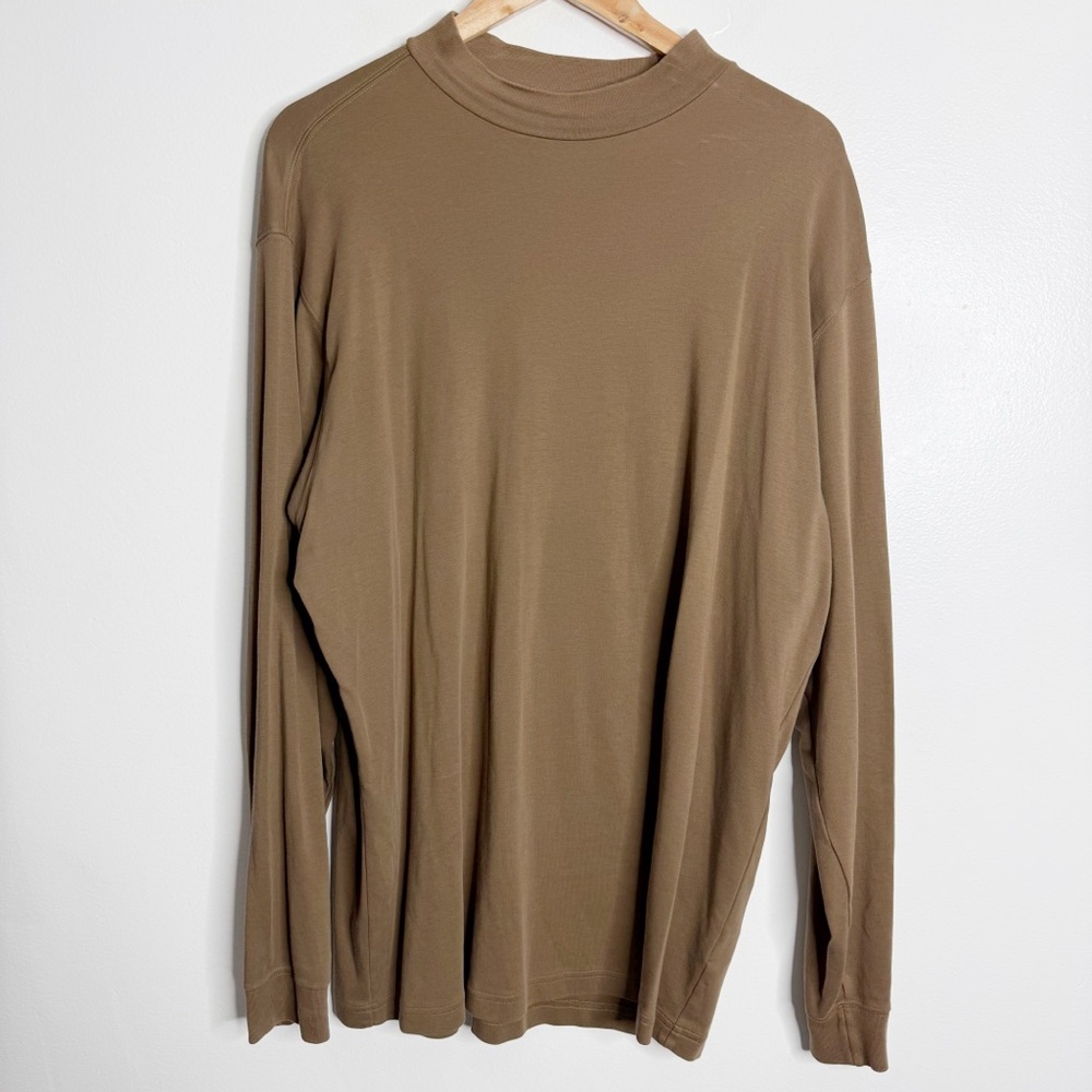 DANIEL CREMIEUX Men’s XL Long Sleeve Mock Neck Brown Sweater Stretch Minimalist
